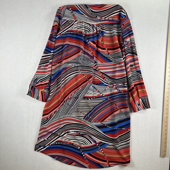 Mishca High Low Blouse Multicolor Striped Button Down Long Slv Women's Large - Picture 9 of 9
